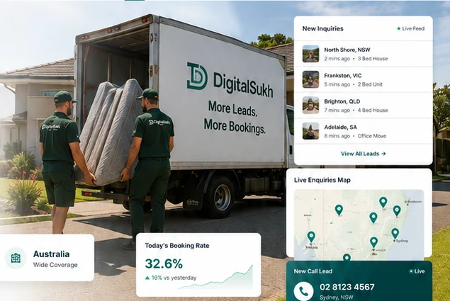 Australian removalists working beside a moving truck